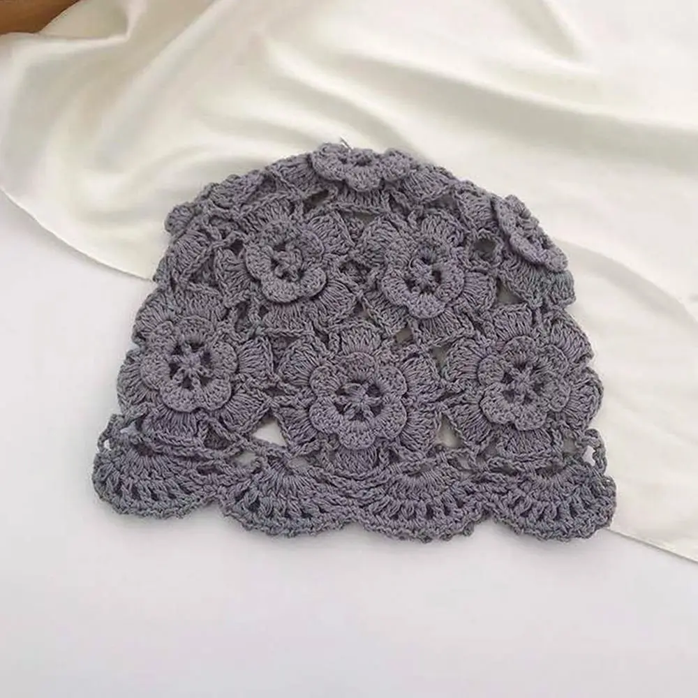 Breathable Hollowed Out Baotou Hat Casual Handmade Knitted Hat Flowers Spring Summer Cap for Women