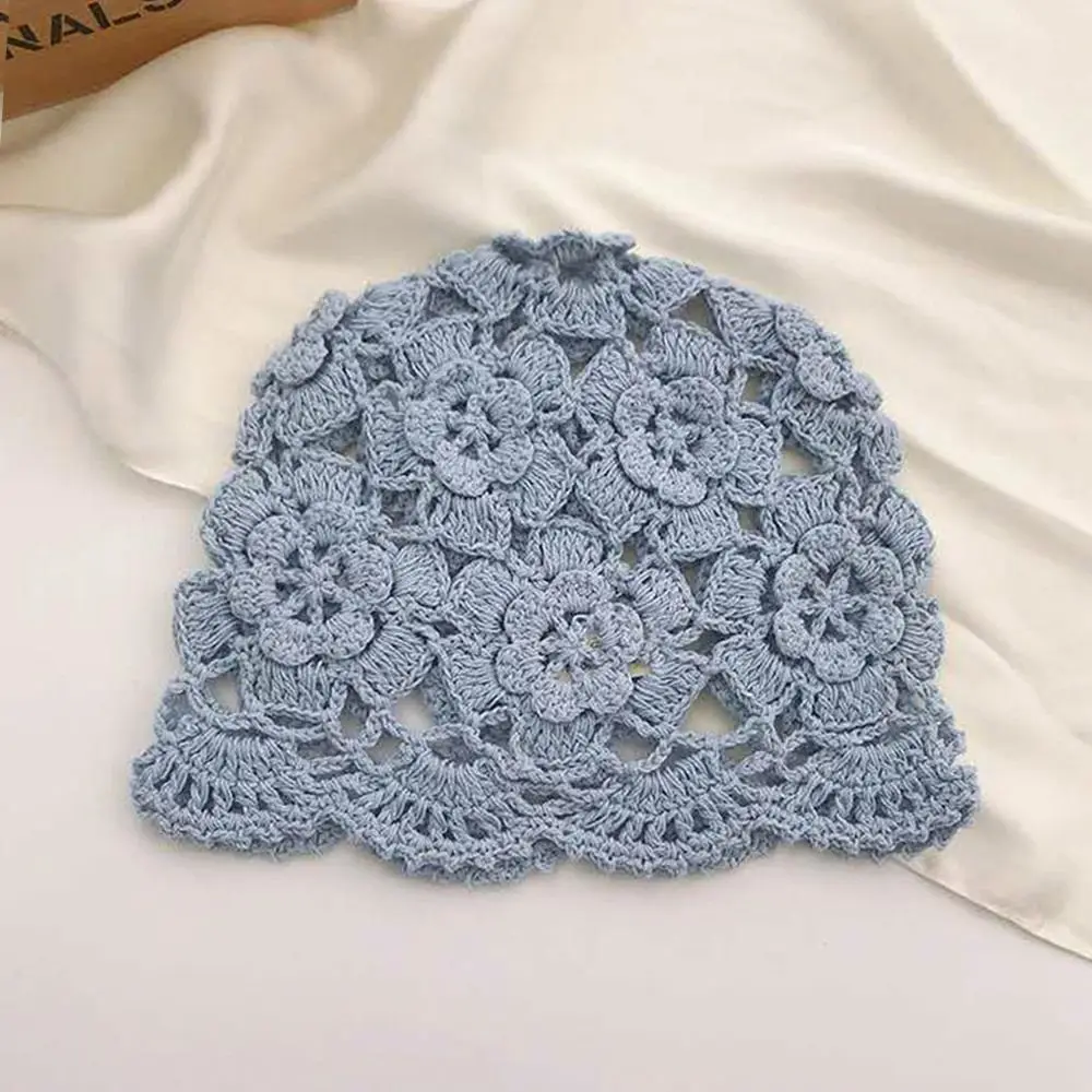 Breathable Hollowed Out Baotou Hat Casual Handmade Knitted Hat Flowers Spring Summer Cap for Women