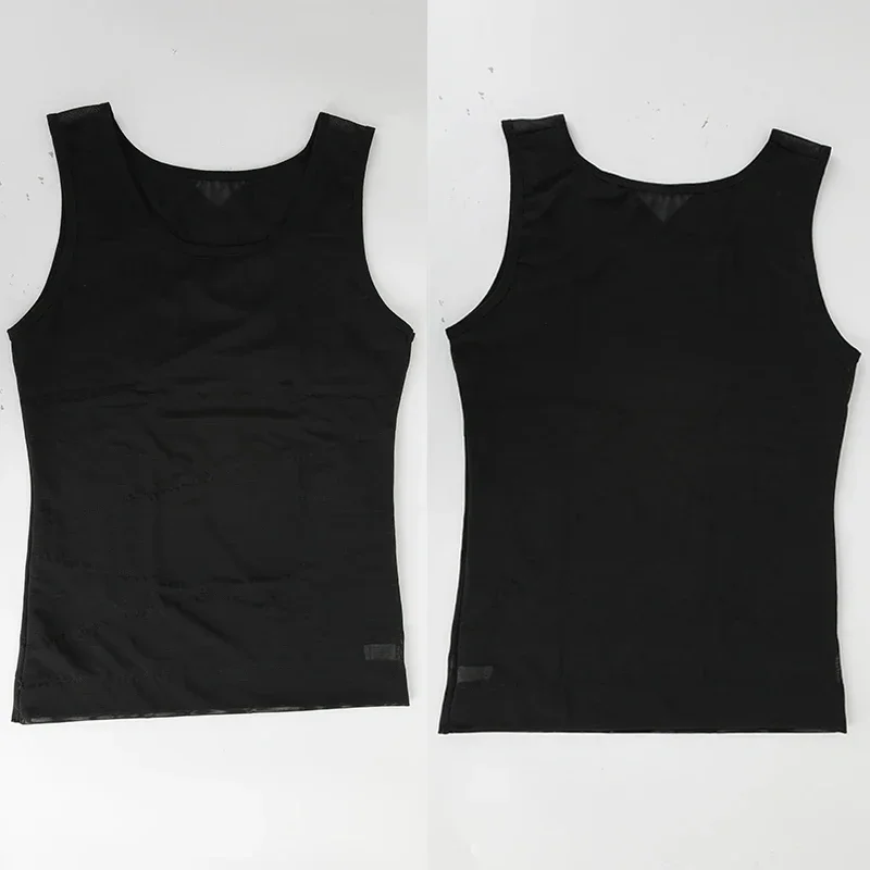 Mens Slimming Body Shaper Vest Gynecomastia Compression Shirts Tummy Control Sleeveless Undershirts Criss Cross Mesh Underwear