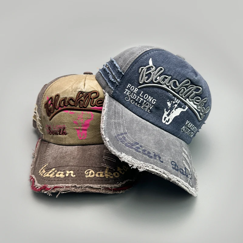 New Unisex Distress Hip Hop Letter Embroidery Baseball Hats Breathable Versatile Fashion Retro Ins Broken Personal Peaked Caps