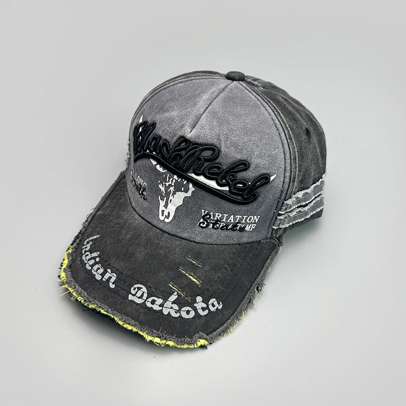 New Unisex Distress Hip Hop Letter Embroidery Baseball Hats Breathable Versatile Fashion Retro Ins Broken Personal Peaked Caps