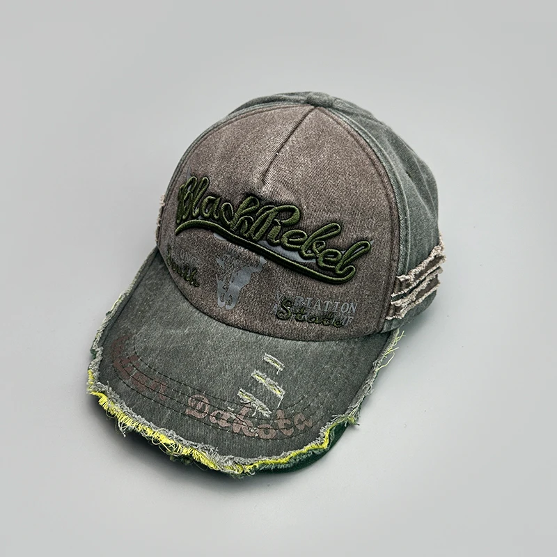 New Unisex Distress Hip Hop Letter Embroidery Baseball Hats Breathable Versatile Fashion Retro Ins Broken Personal Peaked Caps