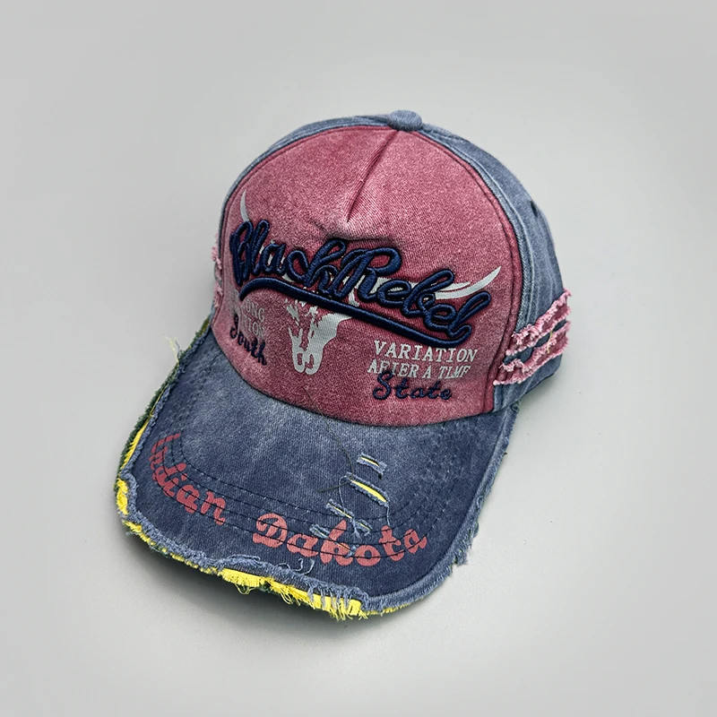 New Unisex Distress Hip Hop Letter Embroidery Baseball Hats Breathable Versatile Fashion Retro Ins Broken Personal Peaked Caps