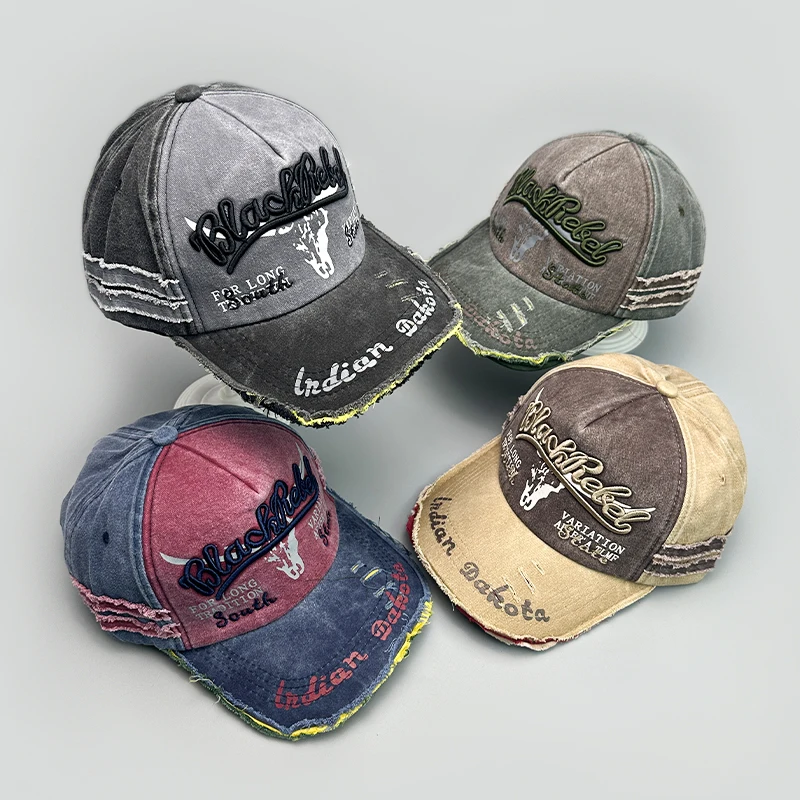 New Unisex Distress Hip Hop Letter Embroidery Baseball Hats Breathable Versatile Fashion Retro Ins Broken Personal Peaked Caps