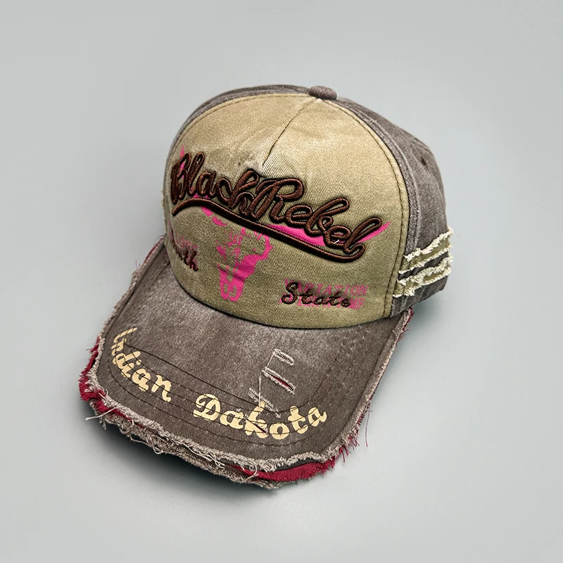 New Unisex Distress Hip Hop Letter Embroidery Baseball Hats Breathable Versatile Fashion Retro Ins Broken Personal Peaked Caps