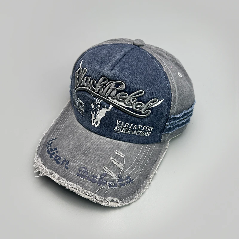 New Unisex Distress Hip Hop Letter Embroidery Baseball Hats Breathable Versatile Fashion Retro Ins Broken Personal Peaked Caps