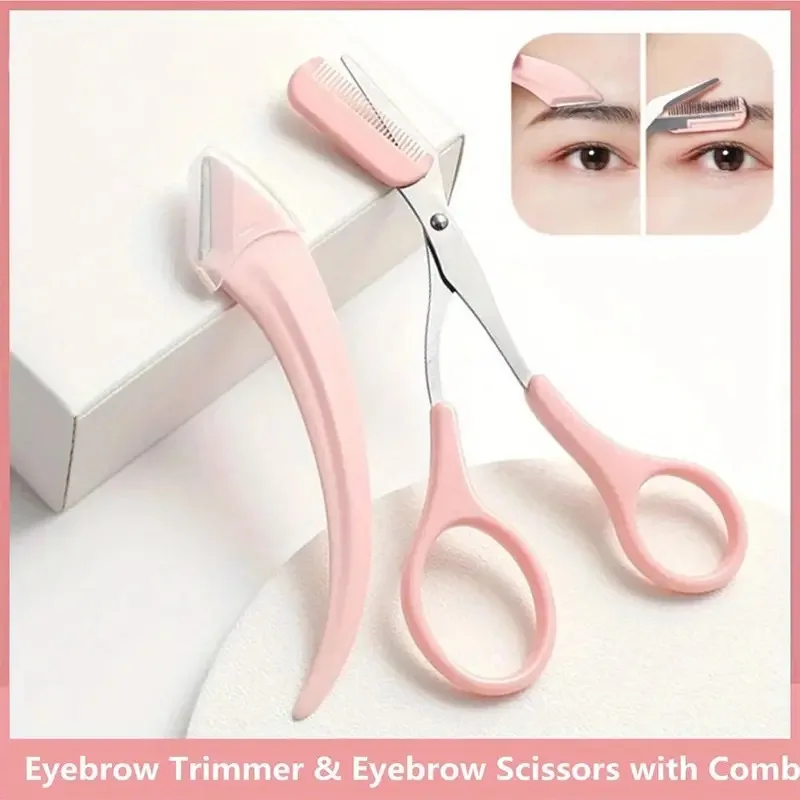 Eyebrow Trimmer Set, Curved Eyebrow Razor, Eyebrow Scissors With Comb, Convenient Easy Beauty Tools For Beginners