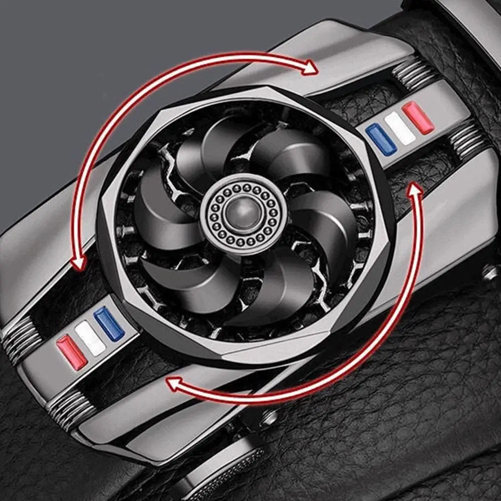 Mens Business Style Belt "Luck Is On The Turn" Leather Strap Male Waistband Rotatable Buckle Belts For Men Girdle Belts