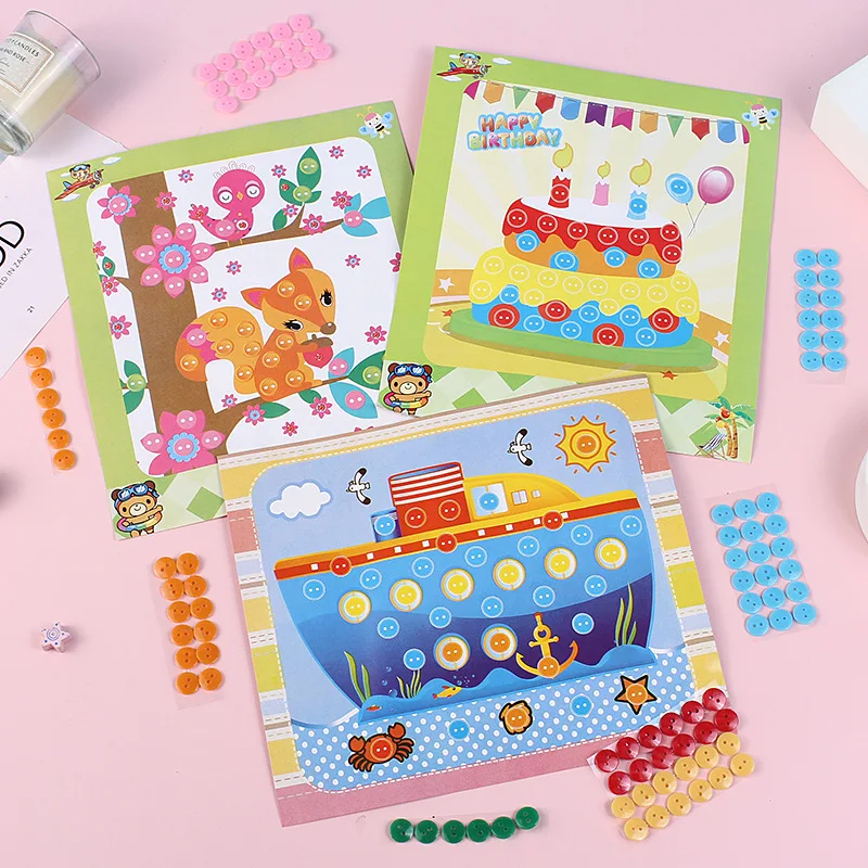 Children DIY Stickers Toys Button/Pompom/Diamond Early Education Kids Puzzle Handmade Creative Painting 3-6 Years Old Gifts TMZ