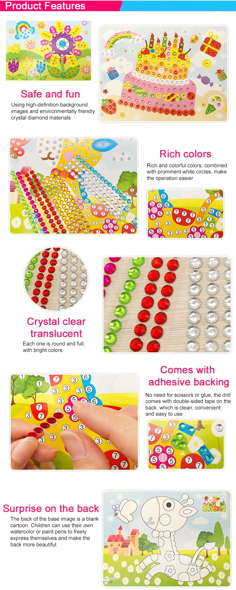 Children DIY Stickers Toys Button/Pompom/Diamond Early Education Kids Puzzle Handmade Creative Painting 3-6 Years Old Gifts TMZ