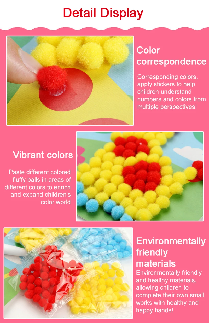 Children DIY Stickers Toys Button/Pompom/Diamond Early Education Kids Puzzle Handmade Creative Painting 3-6 Years Old Gifts TMZ