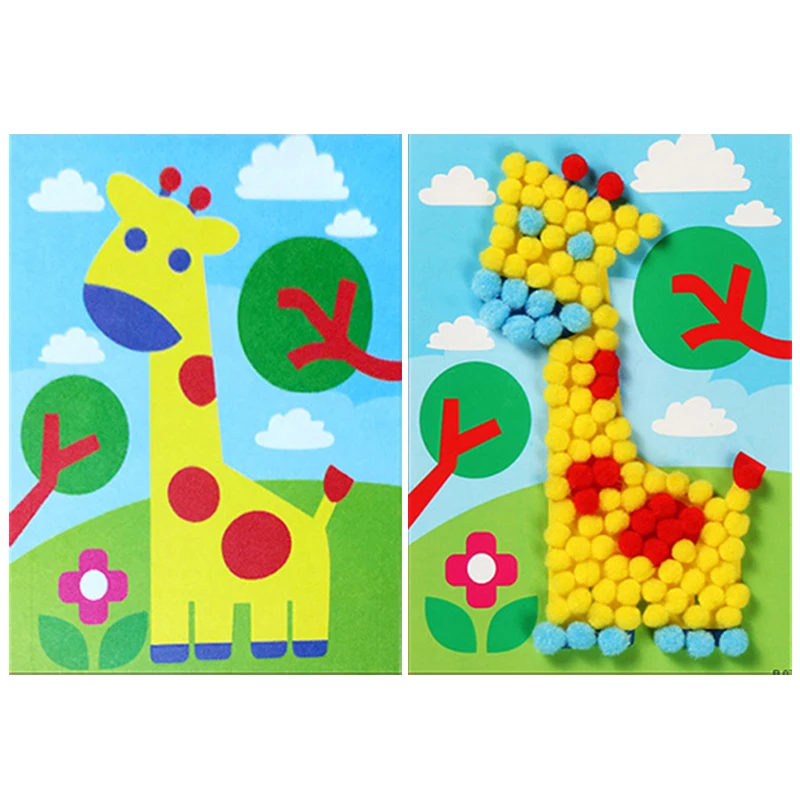 Children DIY Stickers Toys Button/Pompom/Diamond Early Education Kids Puzzle Handmade Creative Painting 3-6 Years Old Gifts TMZ