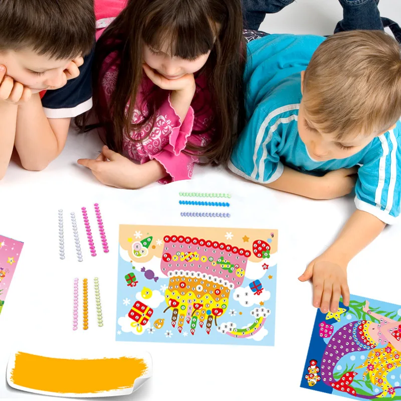 Children DIY Stickers Toys Button/Pompom/Diamond Early Education Kids Puzzle Handmade Creative Painting 3-6 Years Old Gifts TMZ
