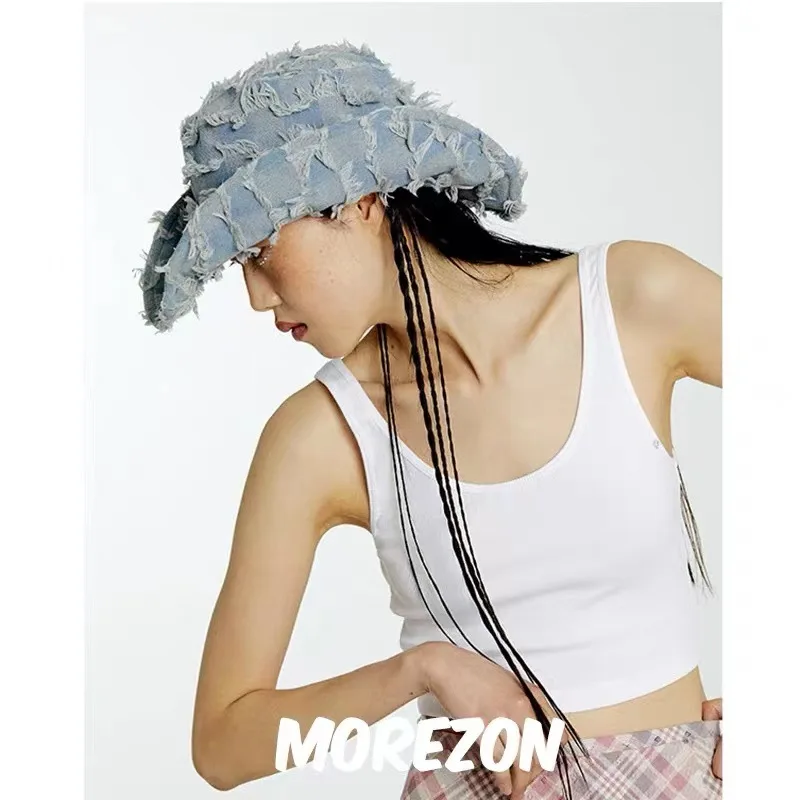 Cowboy hat with rhinestones drawstring spring and autumn fisherman hat men and women curled brim outdoor western cowboy hat