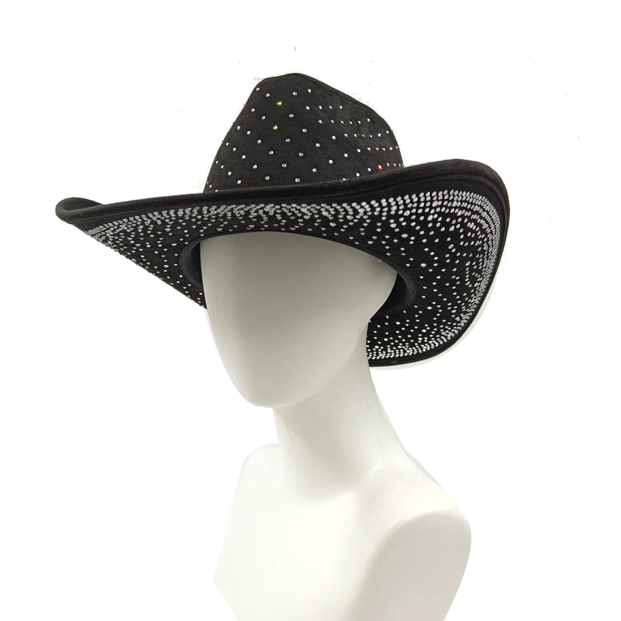 Cowboy hat with rhinestones drawstring spring and autumn fisherman hat men and women curled brim outdoor western cowboy hat