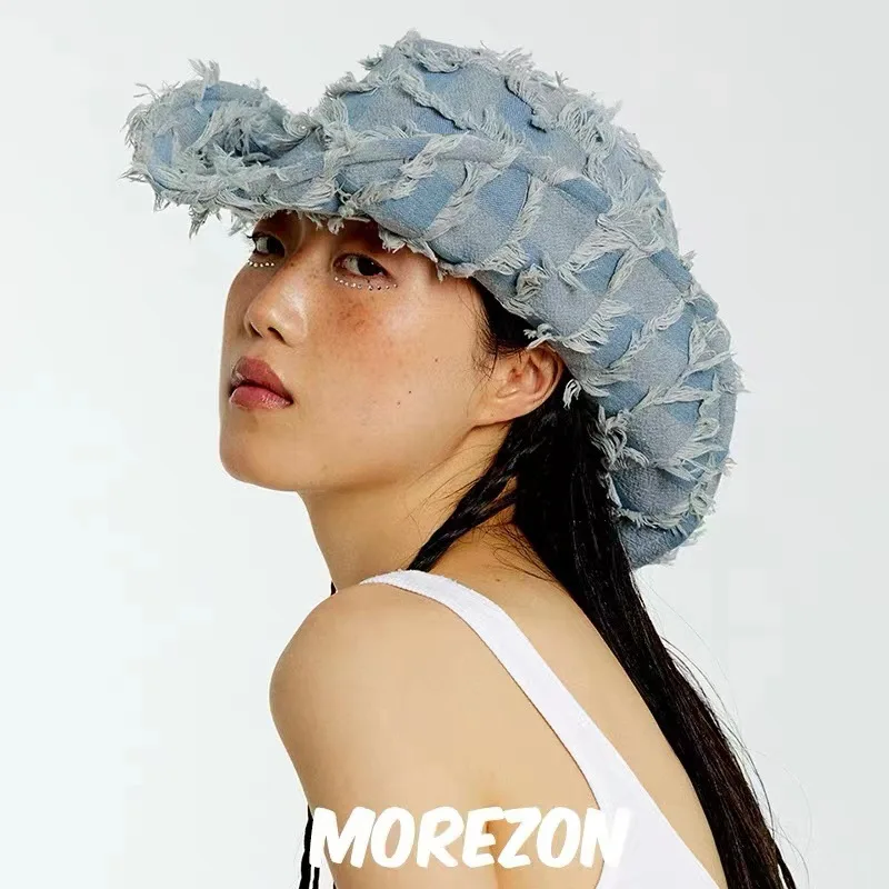 Cowboy hat with rhinestones drawstring spring and autumn fisherman hat men and women curled brim outdoor western cowboy hat