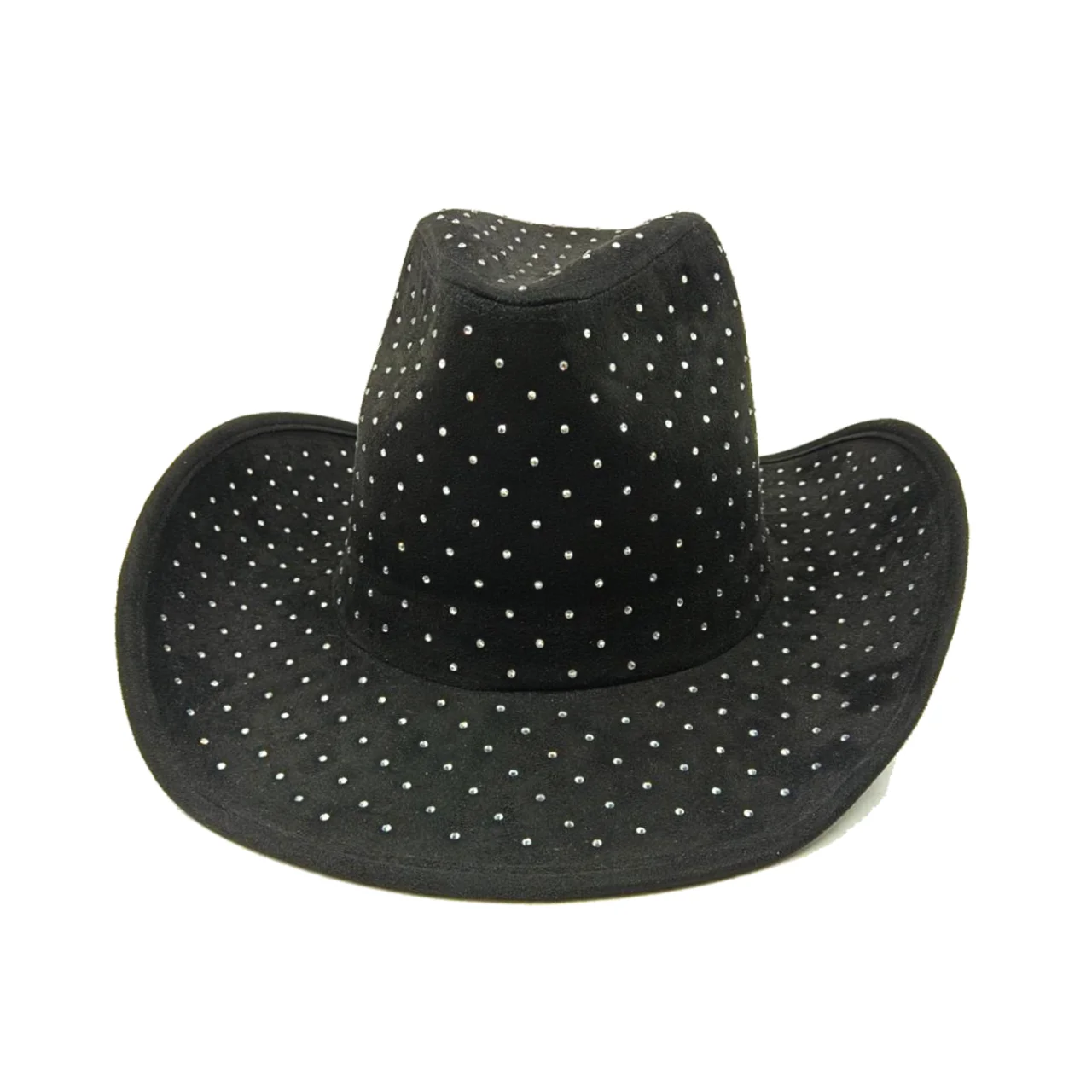 Cowboy hat with rhinestones drawstring spring and autumn fisherman hat men and women curled brim outdoor western cowboy hat