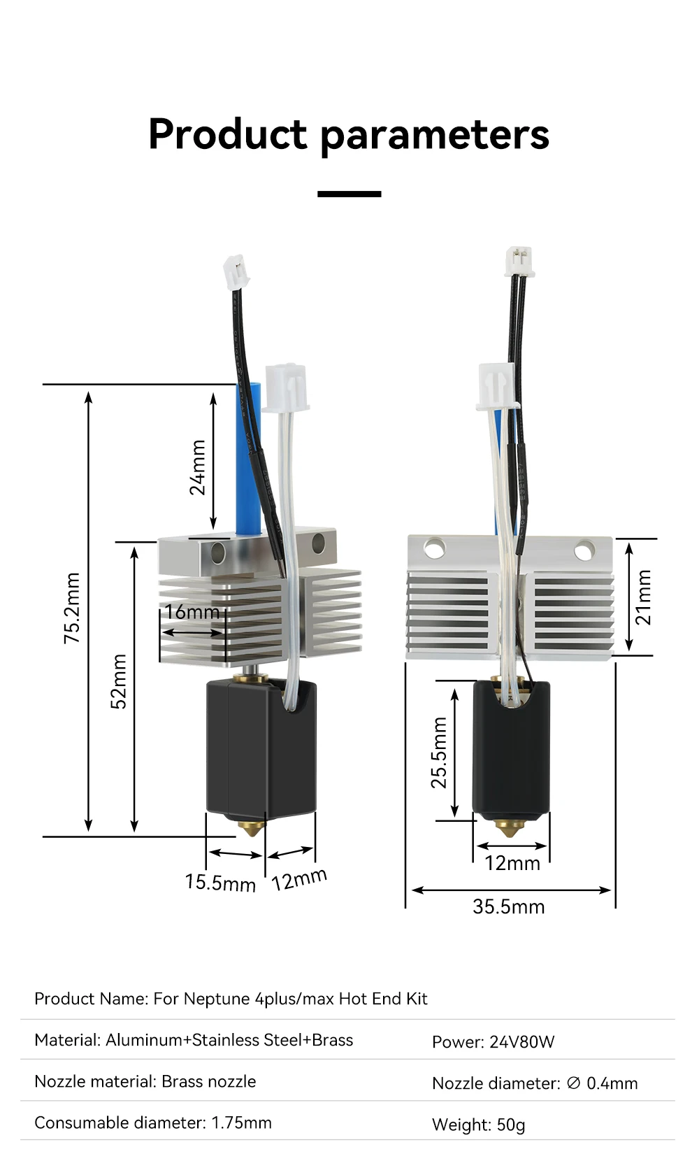 For ELEGOO Neptune 4 Max Hotend Kit Heatbreak Heater Cartridge 24V Thermistor Heating Block Extruder Head For Neptune4 Plus Part