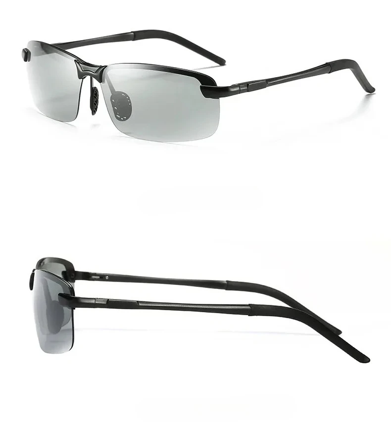 Polarized Photochromic Sunglasses for Man Aluminum Magnesium Frame Top Lens Driving Day and Night Vision Goggles Sun Glasses
