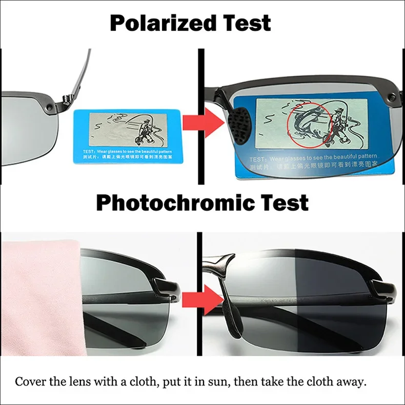 Polarized Photochromic Sunglasses for Man Aluminum Magnesium Frame Top Lens Driving Day and Night Vision Goggles Sun Glasses