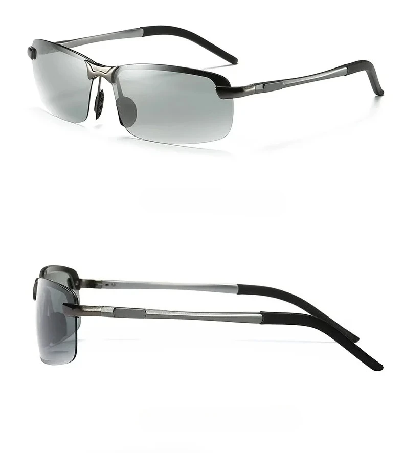 Polarized Photochromic Sunglasses for Man Aluminum Magnesium Frame Top Lens Driving Day and Night Vision Goggles Sun Glasses