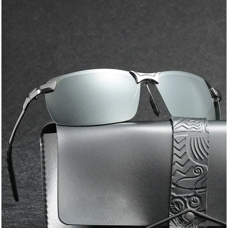 Polarized Photochromic Sunglasses for Man Aluminum Magnesium Frame Top Lens Driving Day and Night Vision Goggles Sun Glasses