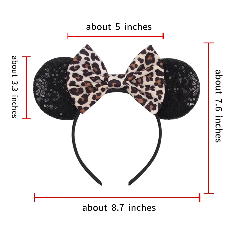 1pc Chic Mouse Ears Headband Sequins 5"Bow Hairband For Girls Women Holiday Festival Party DIY Women Hair Accessories Gift