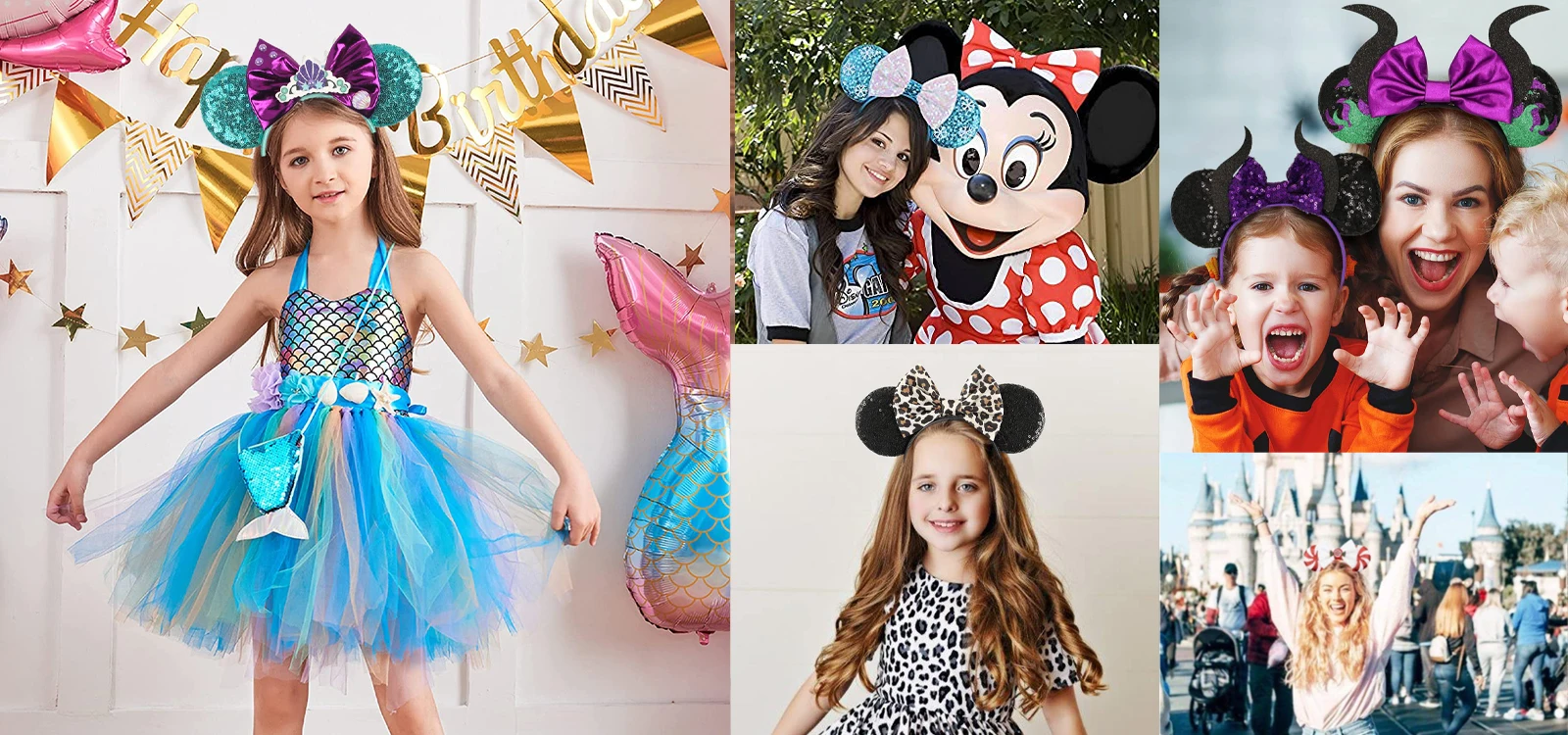 1pc Chic Mouse Ears Headband Sequins 5"Bow Hairband For Girls Women Holiday Festival Party DIY Women Hair Accessories Gift