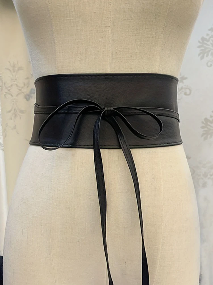 Boho Belt For Women Bowknot Faux Leather Wrap Around Obi Style Cinch Waistband Black Cummerbund Brown Women Wide Corset Belt
