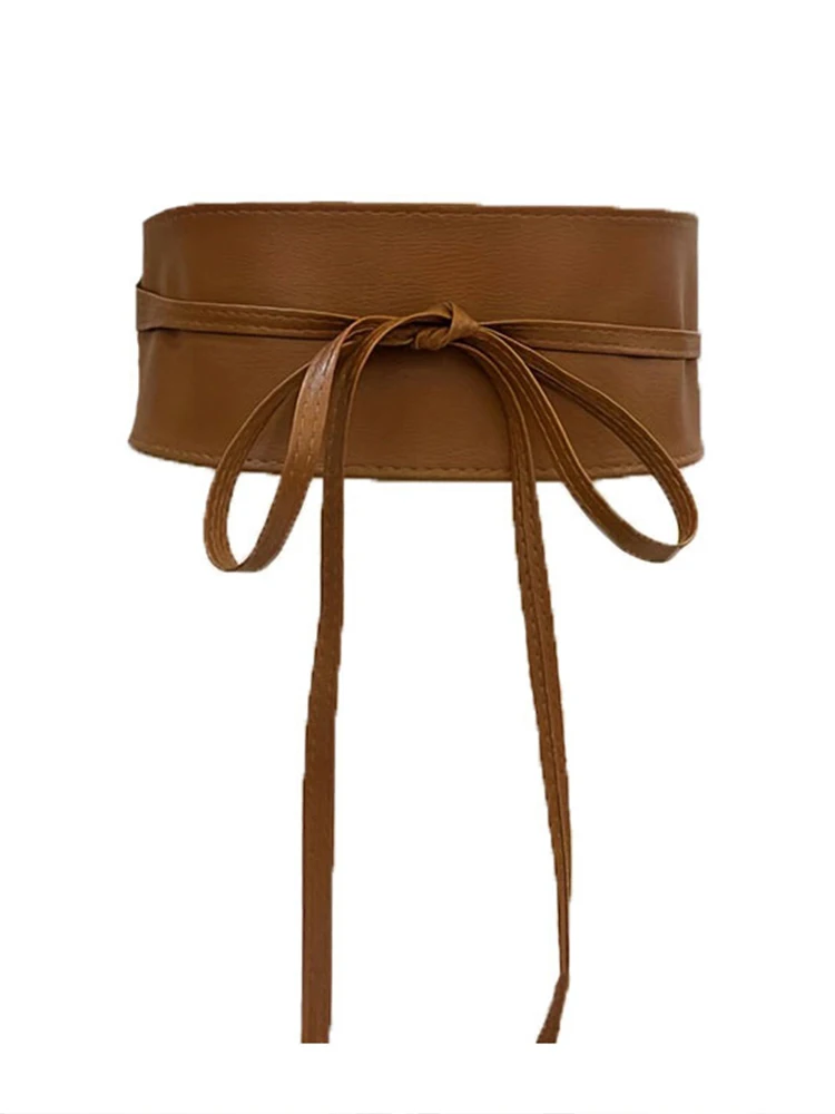 Boho Belt For Women Bowknot Faux Leather Wrap Around Obi Style Cinch Waistband Black Cummerbund Brown Women Wide Corset Belt