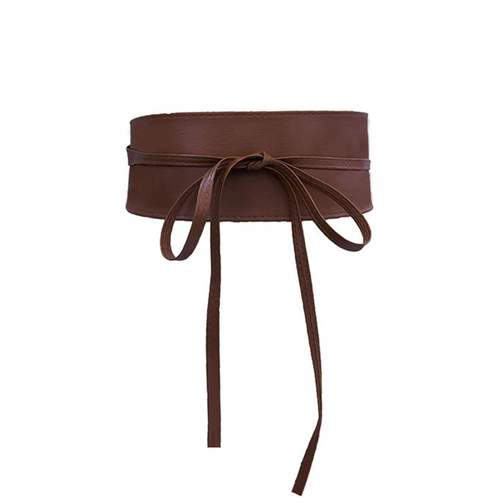 Boho Belt For Women Bowknot Faux Leather Wrap Around Obi Style Cinch Waistband Black Cummerbund Brown Women Wide Corset Belt