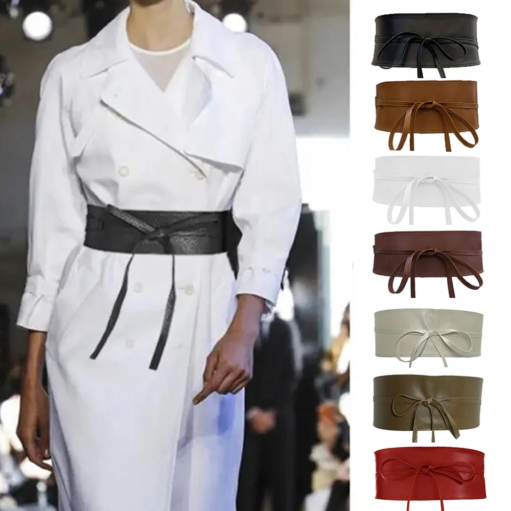Boho Belt For Women Bowknot Faux Leather Wrap Around Obi Style Cinch Waistband Black Cummerbund Brown Women Wide Corset Belt
