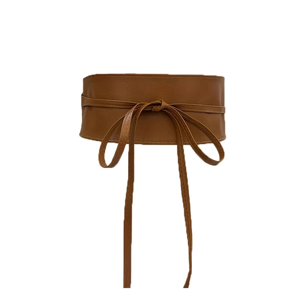 Boho Belt For Women Bowknot Faux Leather Wrap Around Obi Style Cinch Waistband Black Cummerbund Brown Women Wide Corset Belt