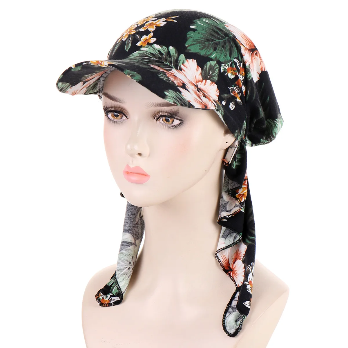 Trendy Print Muslim Hijab Caps With Brim Women Baseball Cap Wrap Head Ramadan Ladies Fashion Headwear Turban Bonnet