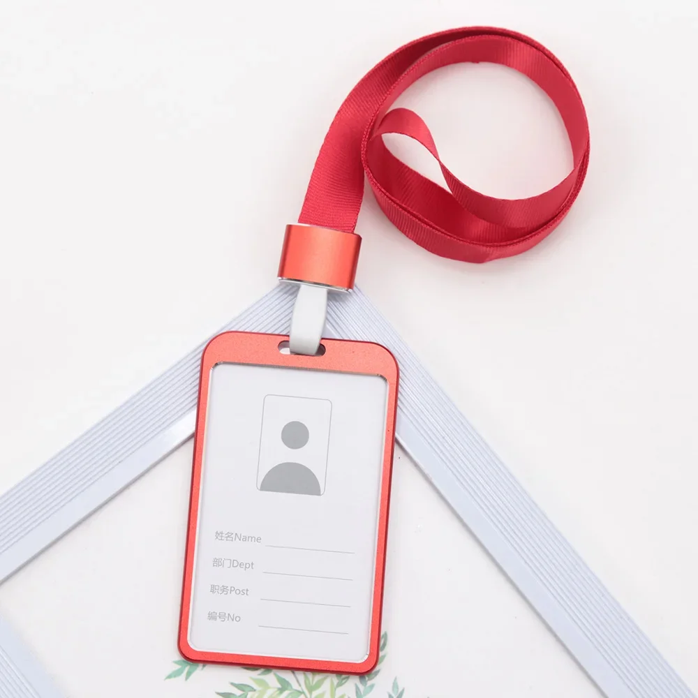 Fashion Unisex Card Cover Women Lanyard Aluminum Alloy Work ID Card Holder Business Work Card ID Badge Holder Metal Bags Case