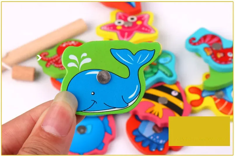 Montessori Wooden Magnetic Fishing Toys Marine Life Cognition Fish Games Early Educational Toy for Kids Parent-child Interactive
