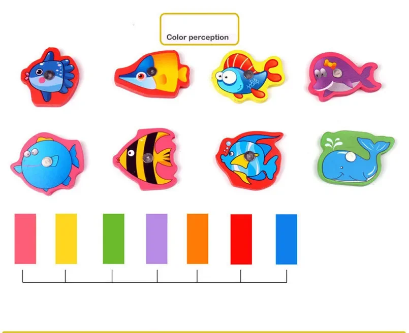 Montessori Wooden Magnetic Fishing Toys Marine Life Cognition Fish Games Early Educational Toy for Kids Parent-child Interactive