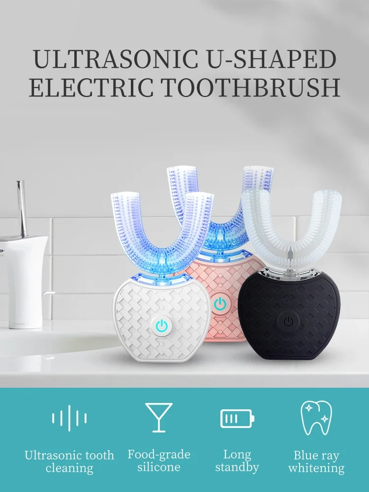 Ultrasonic Toothbrush,U Shape Toothbrush Ultrasonic Teeth Cleaner Teeth Whitening Lamp 360 Adult Electric Automatic Toothbrush