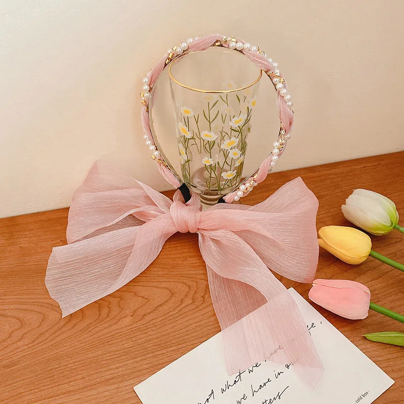French pearl streamer tied hair integrated headband girl premium braided hair braided hairband hairpin headpiece beach vacation