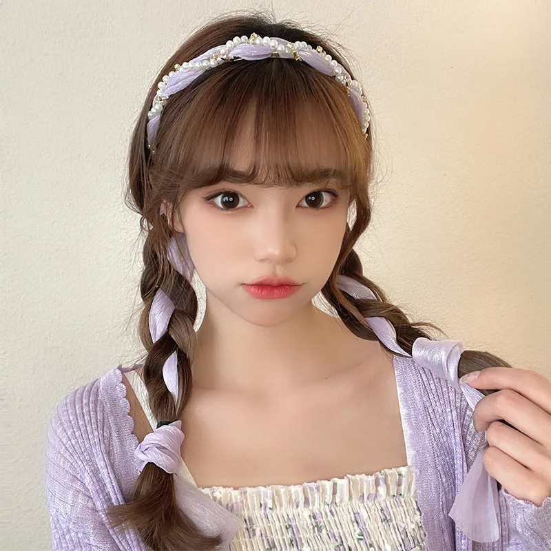 French pearl streamer tied hair integrated headband girl premium braided hair braided hairband hairpin headpiece beach vacation