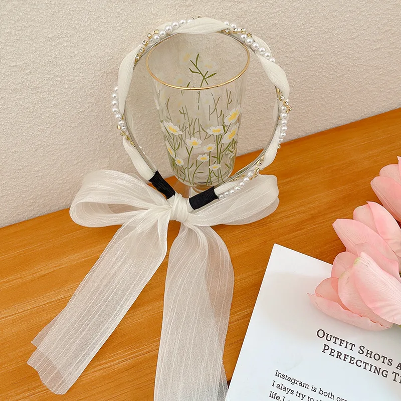 French pearl streamer tied hair integrated headband girl premium braided hair braided hairband hairpin headpiece beach vacation