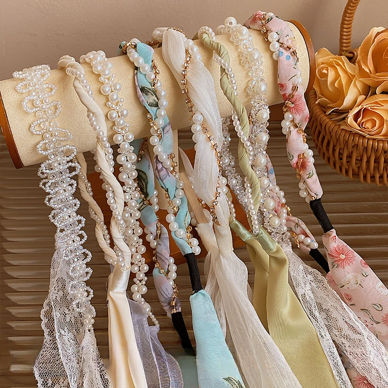 French pearl streamer tied hair integrated headband girl premium braided hair braided hairband hairpin headpiece beach vacation