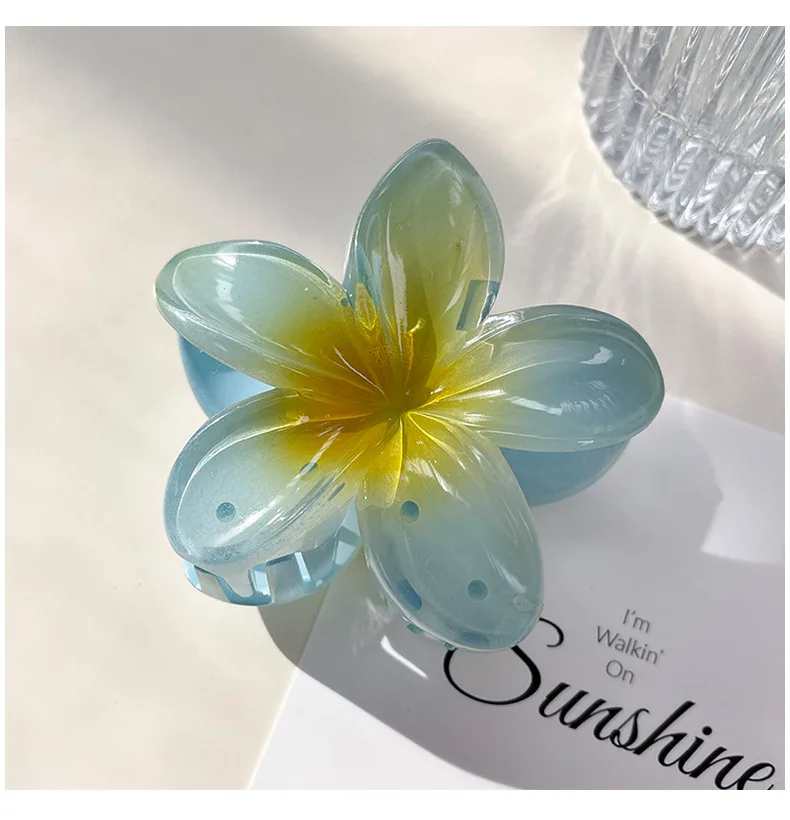 8CM Gradient Large Flower Acrylic Hair Clip For Women Sweet Hair Claws Crab Clamp Barrettes Hawaiian Headwear Accessories