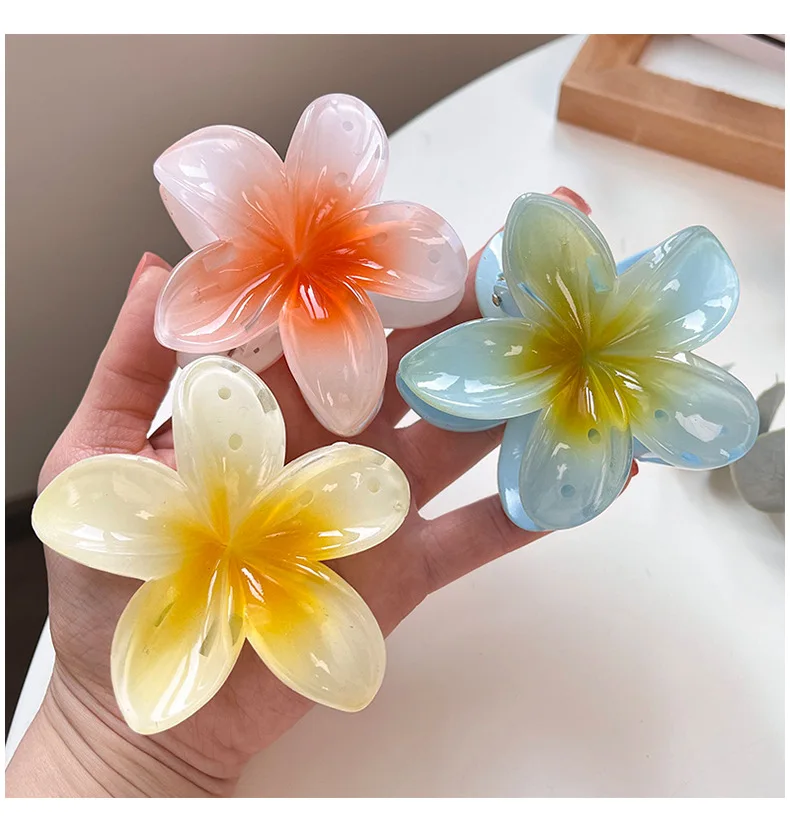 8CM Gradient Large Flower Acrylic Hair Clip For Women Sweet Hair Claws Crab Clamp Barrettes Hawaiian Headwear Accessories