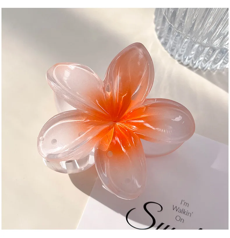 8CM Gradient Large Flower Acrylic Hair Clip For Women Sweet Hair Claws Crab Clamp Barrettes Hawaiian Headwear Accessories