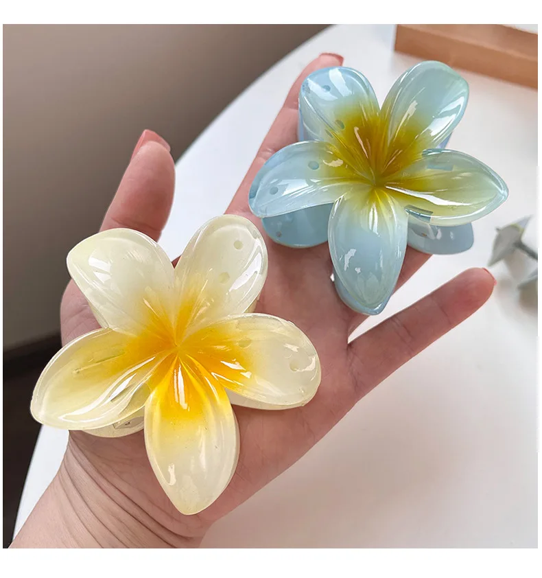 8CM Gradient Large Flower Acrylic Hair Clip For Women Sweet Hair Claws Crab Clamp Barrettes Hawaiian Headwear Accessories