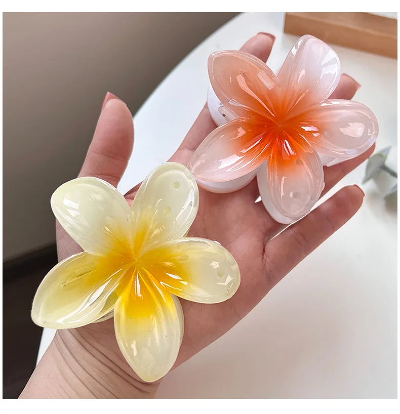 8CM Gradient Large Flower Acrylic Hair Clip For Women Sweet Hair Claws Crab Clamp Barrettes Hawaiian Headwear Accessories