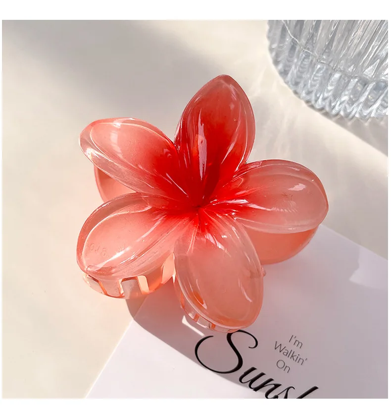 8CM Gradient Large Flower Acrylic Hair Clip For Women Sweet Hair Claws Crab Clamp Barrettes Hawaiian Headwear Accessories