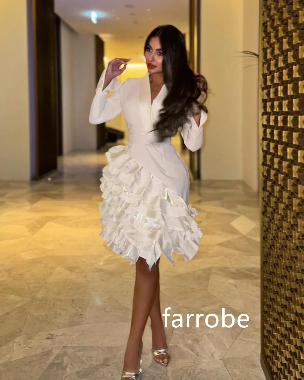 Customized Casual Jersey Pleat A-line V-neck Knee Length Dresses Prom Dresses Simple Retro Fashion Elegant Exquisite High Qualit