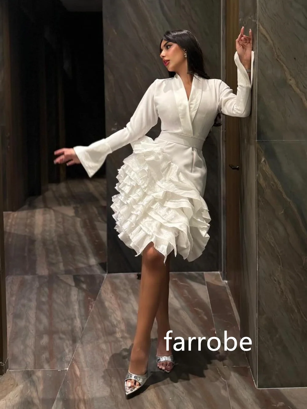 Customized Casual Jersey Pleat A-line V-neck Knee Length Dresses Prom Dresses Simple Retro Fashion Elegant Exquisite High Qualit